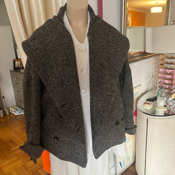 Rare vintage Romeo Gigli cropped wool coat with exaggerated shawl collar and str - Picture 1 of 7